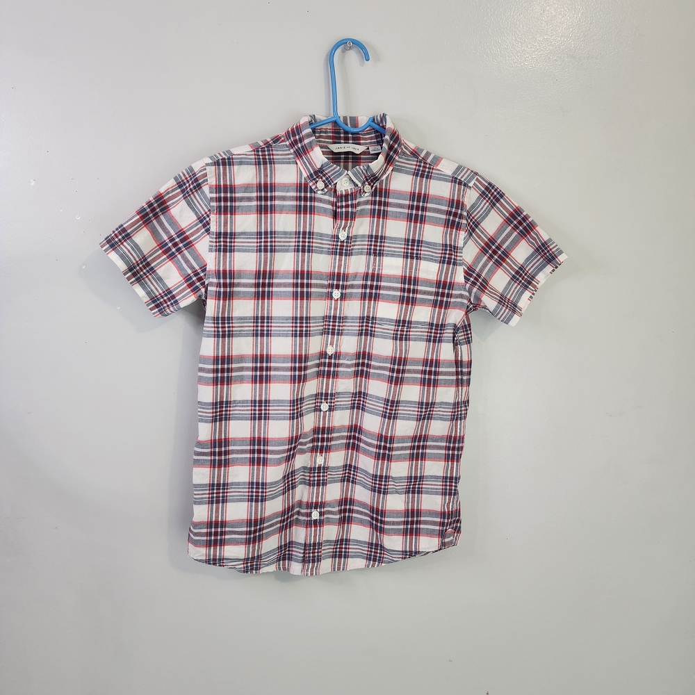 Janie and Jack White, Red & Navy Plaid Short Sleeve Button-Down